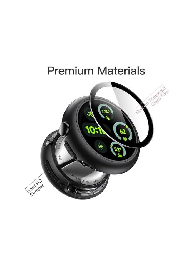 Jetech - JETech Case with Screen Protector for Google Pixel Watch 3/2/1 41mm, Built-in 9H Tempered Glass Film Hard PC Bumper Full Coverage Protective Cover, 2-Pack (Black/Black) - Image 1