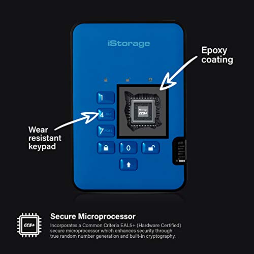 iStorage قرص iStorage diskAshur2 HDD سعة 1TB باللون الأزرق | قرص صلب محمول آمن | محمي بكلمة مرور | مقاوم للغبار والماء | تشفير الأجهزة - Image 4