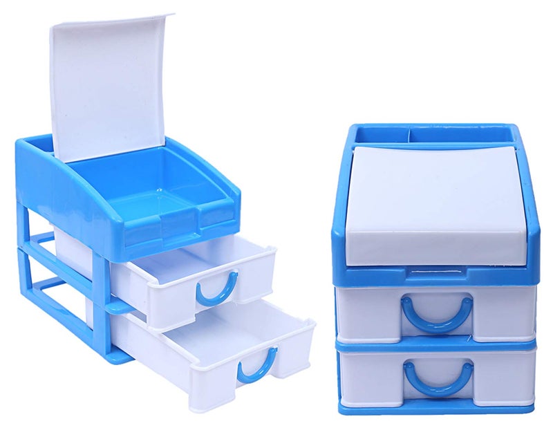 Kuber Industries Kuber Industries Plastic 2 Pieces Three Layer Drawer Storage Cabinet Box BlueCTKTC13122 - Image 1