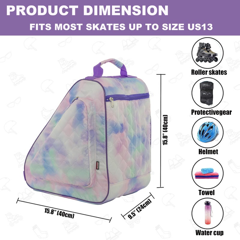 HEXIFUL Skate Bag to Carry Ice Skates, Inline Skates, Roller Skates and Quad Skates for Both Kids and Adults (Watercolor/Purple 010), HXFSKB000 - Image 4