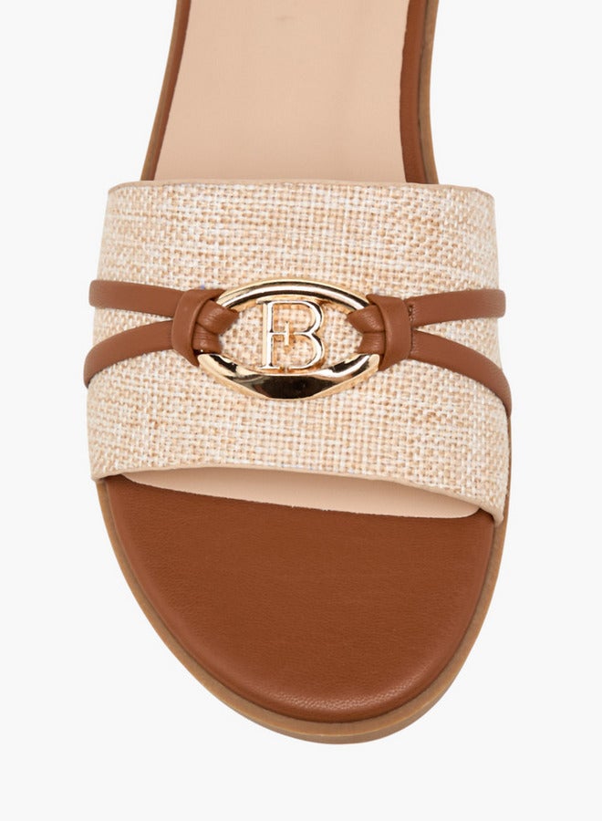 Flora Bella By Shoexpress Women's Textured Slip-On Flat Sandals with Metal Accent  - Image 4