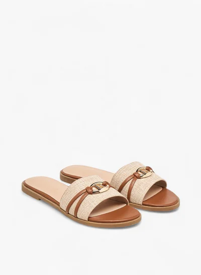 Flora Bella By Shoexpress Women's Textured Slip-On Flat Sandals with Metal Accent