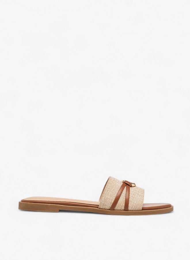Flora Bella By Shoexpress Women's Textured Slip-On Flat Sandals with Metal Accent  - Image 3
