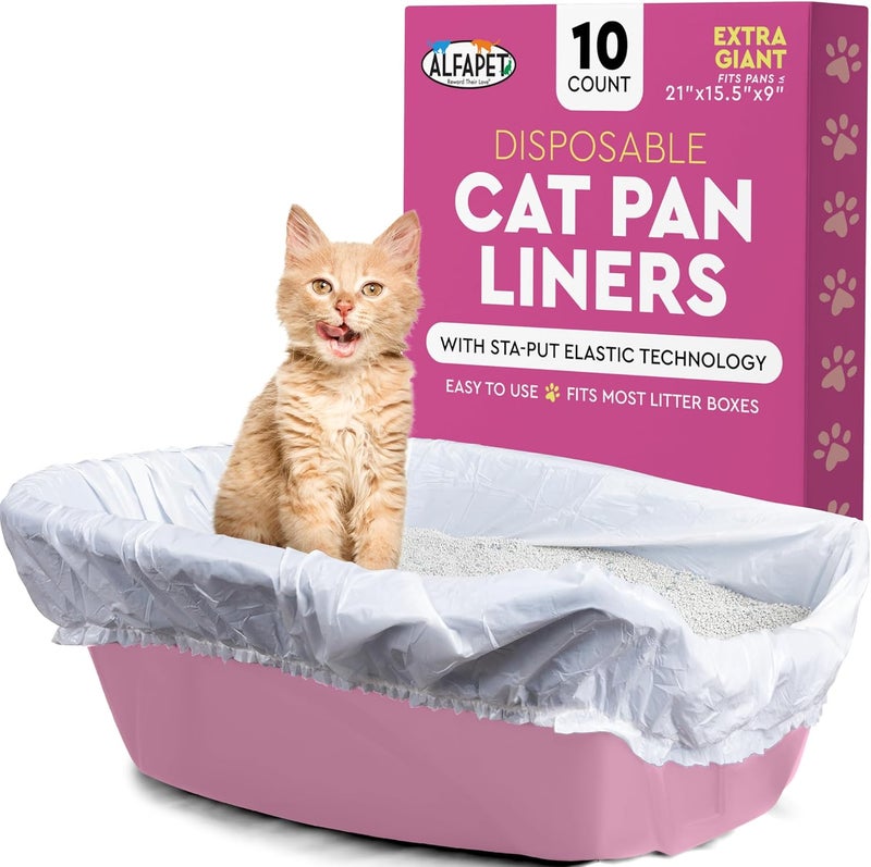 Alfapet Disposable Cat Pan Liners - Extra Giant 10 Count with Sta-Put Elastic Technology - Image 1