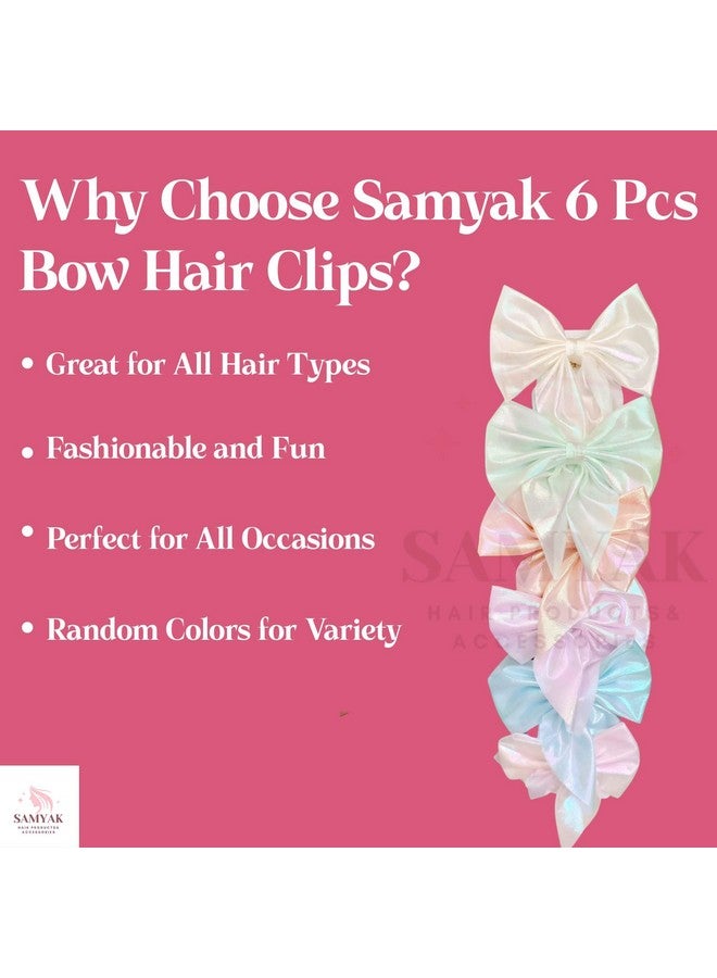 Samyak 6 Pcs Women Bow Hair Clips Fabric Organza Bow with Tail Style Hair Barrettes Pins, Random Colors - Image 3