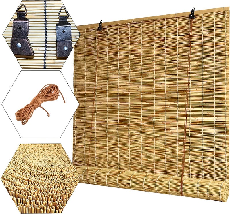 LINGWEI Natural 𝐁𝐚𝐦𝐛𝐨𝐨 Roll-Up 𝐁𝐥𝐢𝐧𝐝𝐬 – Light Filtering, Privacy Screen, Insect Door Curtain for Patios & Windows – Easy Installation for Indoor & Outdoor Use (Big (with Accessories)) - Image 1