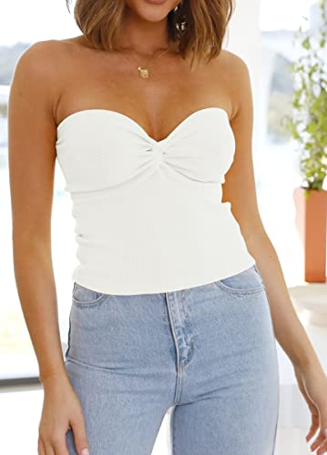EFAN Womens Tube Tops Fall Fashion Summer Outfits 2025 Casual Beach Vacation Clothes Sweaters Strapless Sleeveless Tank Tops Off-White S - Image 5