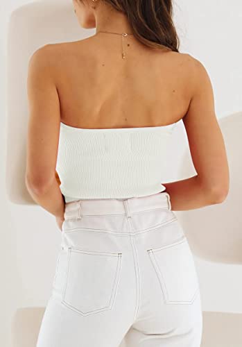 EFAN Womens Tube Tops Fall Fashion Summer Outfits 2025 Casual Beach Vacation Clothes Sweaters Strapless Sleeveless Tank Tops Off-White S - Image 3