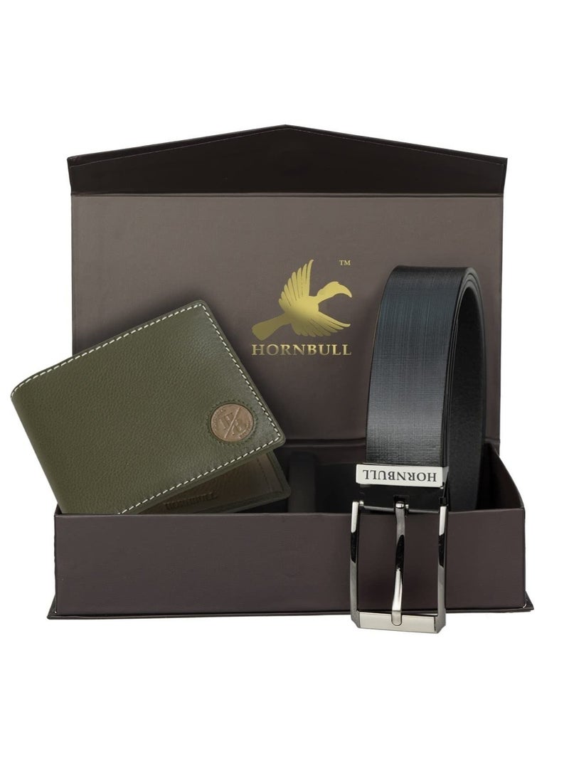 HORNBULL Gift Set for Men | Olive Wallet and Black Belt Men's Combo Gift Set | Leather Wallets for men | Men’s Wallet BWN104165 - Image 2