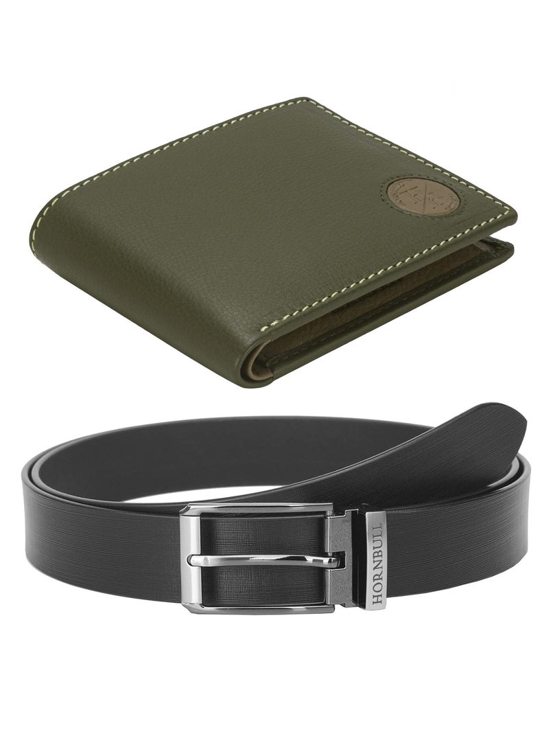 HORNBULL Gift Set for Men | Olive Wallet and Black Belt Men's Combo Gift Set | Leather Wallets for men | Men’s Wallet BWN104165 - Image 1