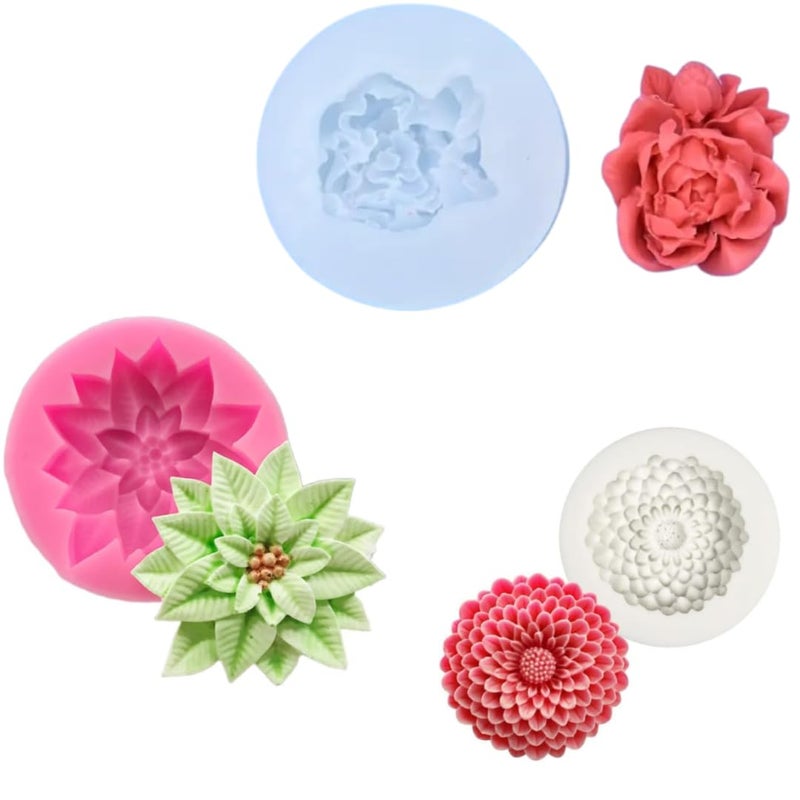 Skytail Skytail 3pcs Rose Peony Flower Silicone Candle Moulds for Candle Making Aromatherapy Lotus Candle Mini Wax Melts Home Decorations 3D Different Size Flower Silicone Cupcake Mould Cookies Muffin Soap  - Image 1