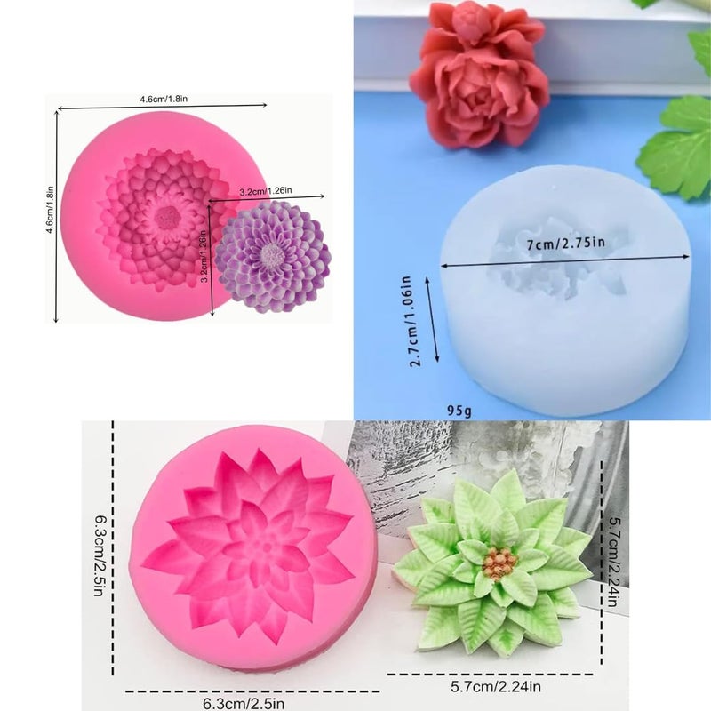 Skytail Skytail 3pcs Rose Peony Flower Silicone Candle Moulds for Candle Making Aromatherapy Lotus Candle Mini Wax Melts Home Decorations 3D Different Size Flower Silicone Cupcake Mould Cookies Muffin Soap  - Image 2