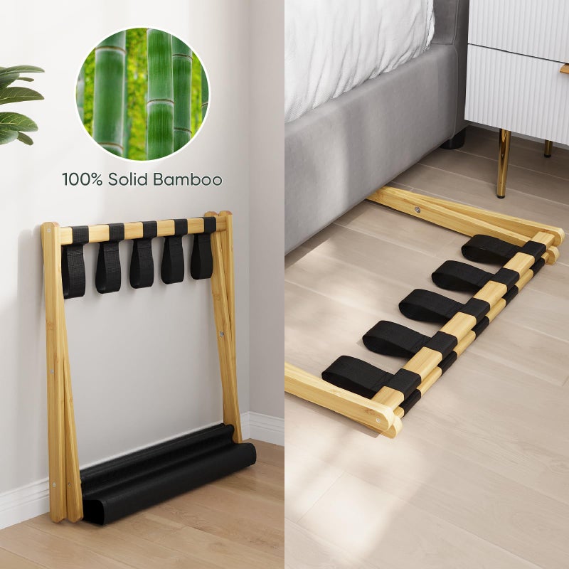 Smart FENDEE 2 Pack Luggage Rack, Folding Luggage Rack for Guest Room, Bamboo Suitcase Stand Holds up to 131 lb, Luggage Stand with Storage Shelf for Hotel, Bedroom - Image 5