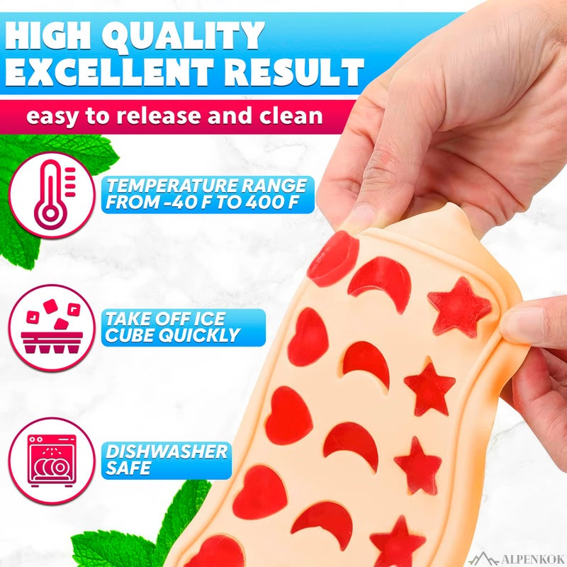 ALPENKOK Cute Ice Cube Tray with Lid â€“ Flexible, Food Safe, Temperature-Resistant Silicone Star, Moon, and Heart Ice Cube Tray Fun Shapes in 24 Cavities â€“ Easy to Clean and Remove, Great for Home Creations - Image 4