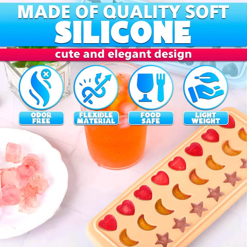 ALPENKOK Cute Ice Cube Tray with Lid â€“ Flexible, Food Safe, Temperature-Resistant Silicone Star, Moon, and Heart Ice Cube Tray Fun Shapes in 24 Cavities â€“ Easy to Clean and Remove, Great for Home Creations - Image 3