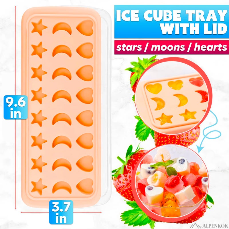 ALPENKOK Cute Ice Cube Tray with Lid â€“ Flexible, Food Safe, Temperature-Resistant Silicone Star, Moon, and Heart Ice Cube Tray Fun Shapes in 24 Cavities â€“ Easy to Clean and Remove, Great for Home Creations - Image 2