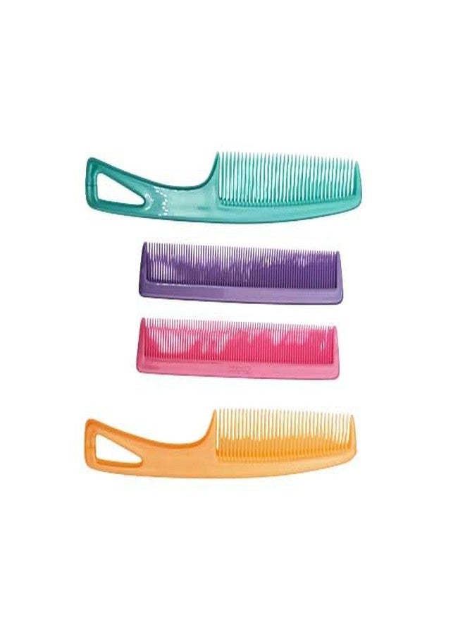 LooKat Multi-Color Hair Combs Set, Professional Styling Detangling Combs, 4 Piece Plastic Wide Tooth Combs in Pink, Purple, Orange, Teal - Image 1