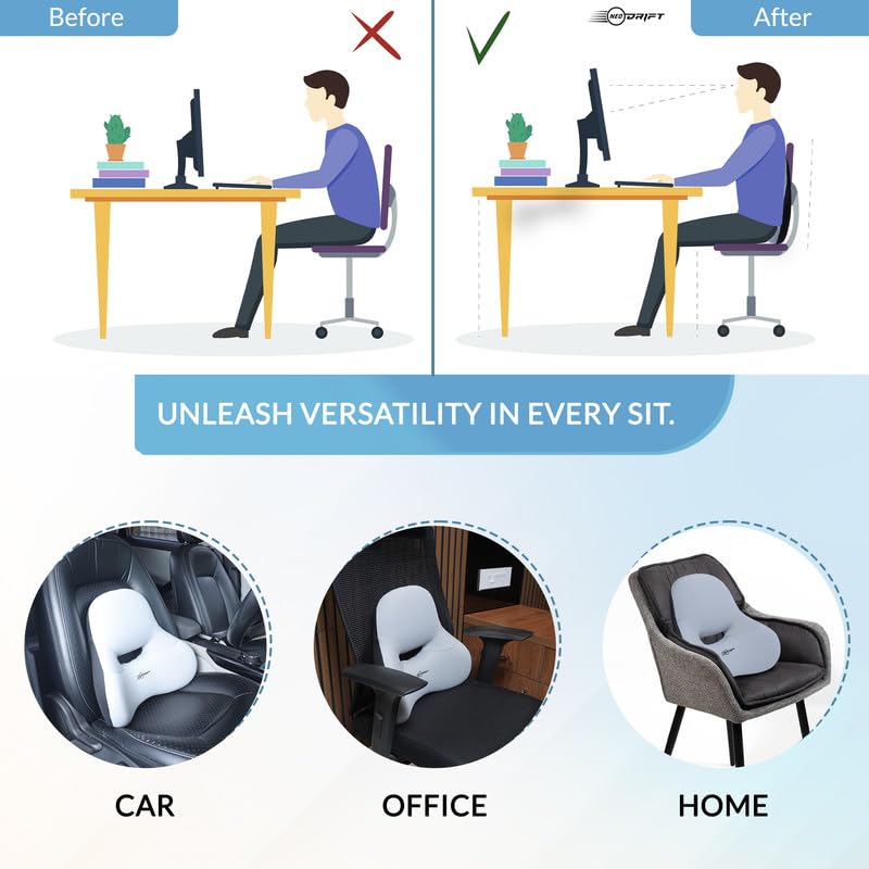 NEODRIFT OrthoFlow Pro Lumbar Backrest Cushion Orthopedic Memory Foam Pillow Support for Lower Back Pain Relief Suitable for Car Seat Office Chair Home Sofa Colour Grey - Image 5
