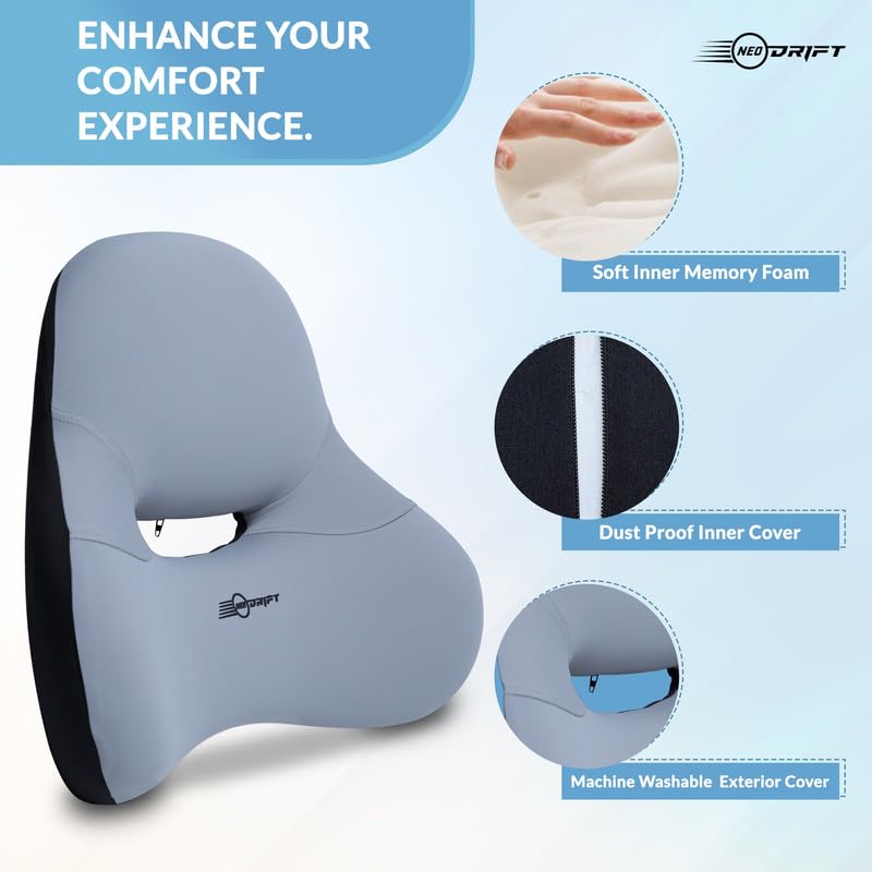 NEODRIFT OrthoFlow Pro Lumbar Backrest Cushion Orthopedic Memory Foam Pillow Support for Lower Back Pain Relief Suitable for Car Seat Office Chair Home Sofa Colour Grey - Image 4