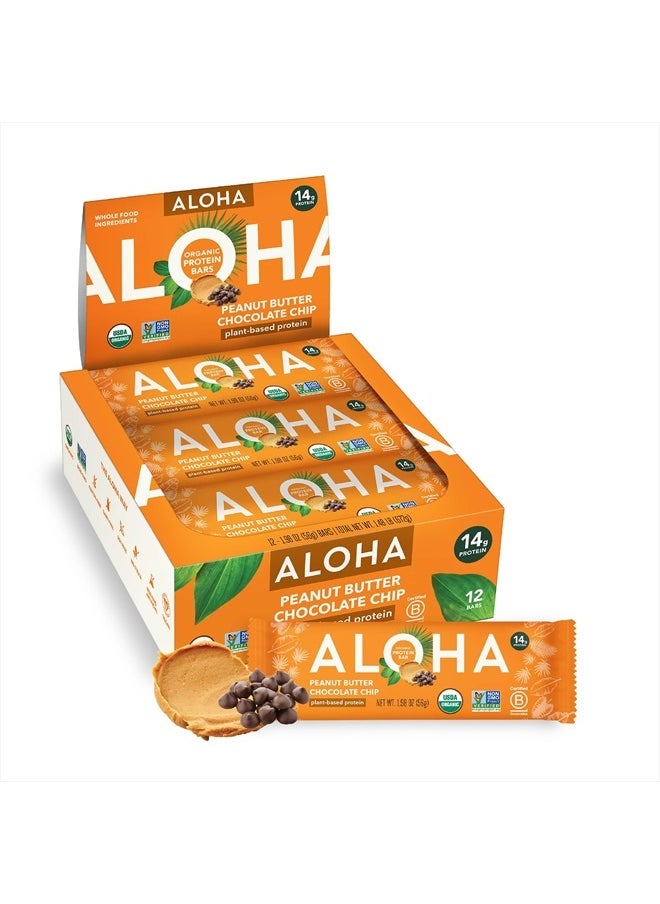 ALOHA Organic Plant Based Protein Bars Peanut Butter Chocolate Chip 1.98 Oz, Vegan Low Sugar, Gluten Free, Paleo - Pack of 12  - Image 1