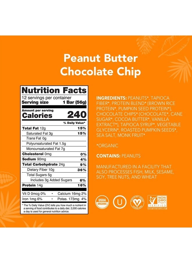 ALOHA Organic Plant Based Protein Bars Peanut Butter Chocolate Chip 1.98 Oz, Vegan Low Sugar, Gluten Free, Paleo - Pack of 12  - Image 2