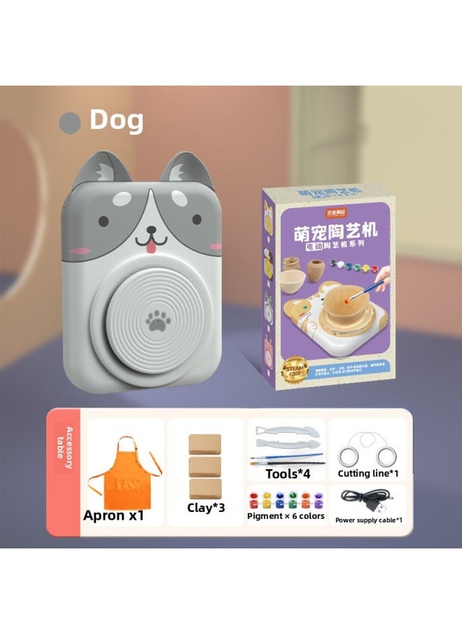 Generic - Soft Clay Children Electric Pottery Machine Clay Clay Primary School Students Special Tools Suit Hand Diy Making Toys 6-Color:[plug-in/2-speed] Puppy Model (3 Clay + 5 Tools + 6 Paints + Apron + Sleeves) - Image 1