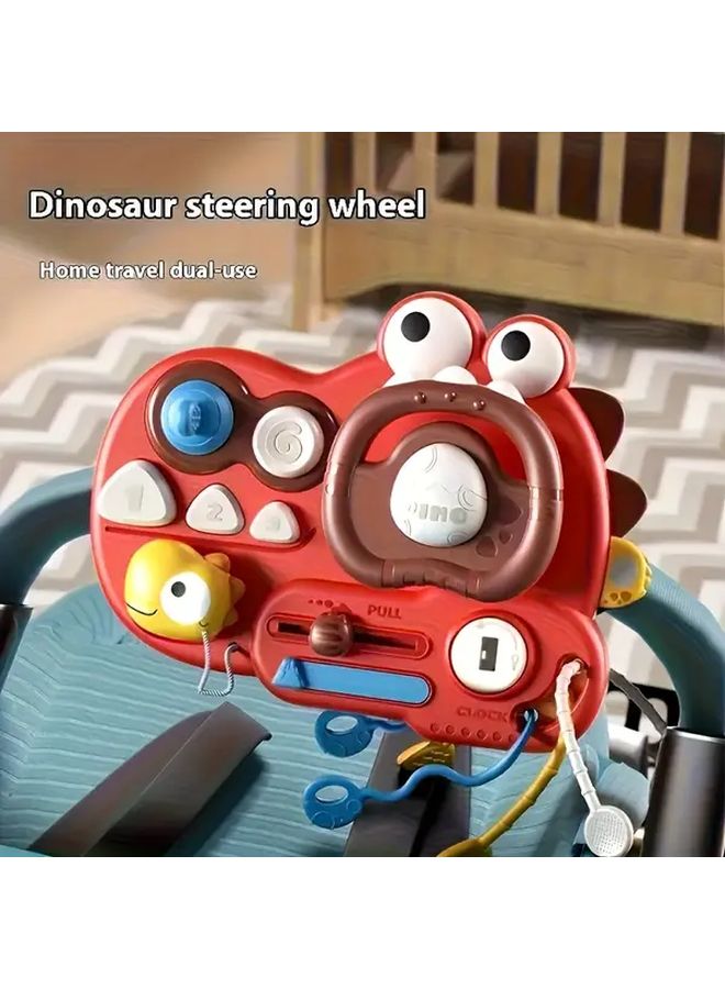 Red Dinosaur Steering Wheel Toy For Kids Motor Skills Hand Eye Coordination - Image 4