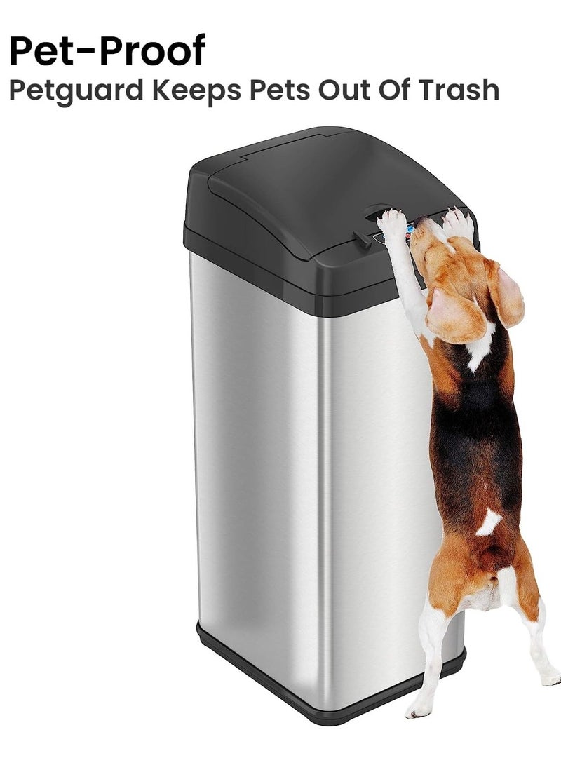 آي تاتش ليس سلة مهملات ذكية بدون لمس، سعة 13 جالونًا، مصنوعة من الفولاذ المقاوم للصدأ، مزودة بقفل مقاوم للحيوانات الأليفة وفلتر امتصاص الروائح - أناقة عصرية ونظافة - Image 3