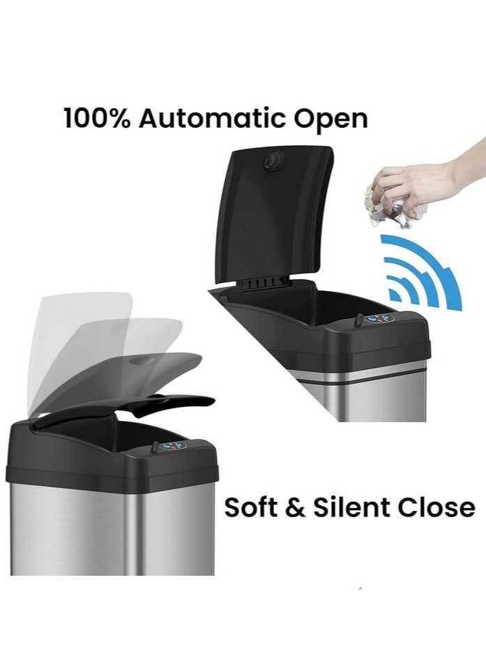 آي تاتش ليس سلة مهملات ذكية بدون لمس، سعة 13 جالونًا، مصنوعة من الفولاذ المقاوم للصدأ، مزودة بقفل مقاوم للحيوانات الأليفة وفلتر امتصاص الروائح - أناقة عصرية ونظافة - Image 1