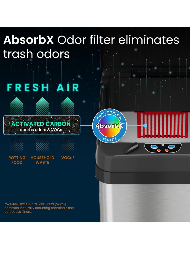 آي تاتش ليس سلة مهملات ذكية بدون لمس، سعة 13 جالونًا، مصنوعة من الفولاذ المقاوم للصدأ، مزودة بقفل مقاوم للحيوانات الأليفة وفلتر امتصاص الروائح - أناقة عصرية ونظافة - Image 2