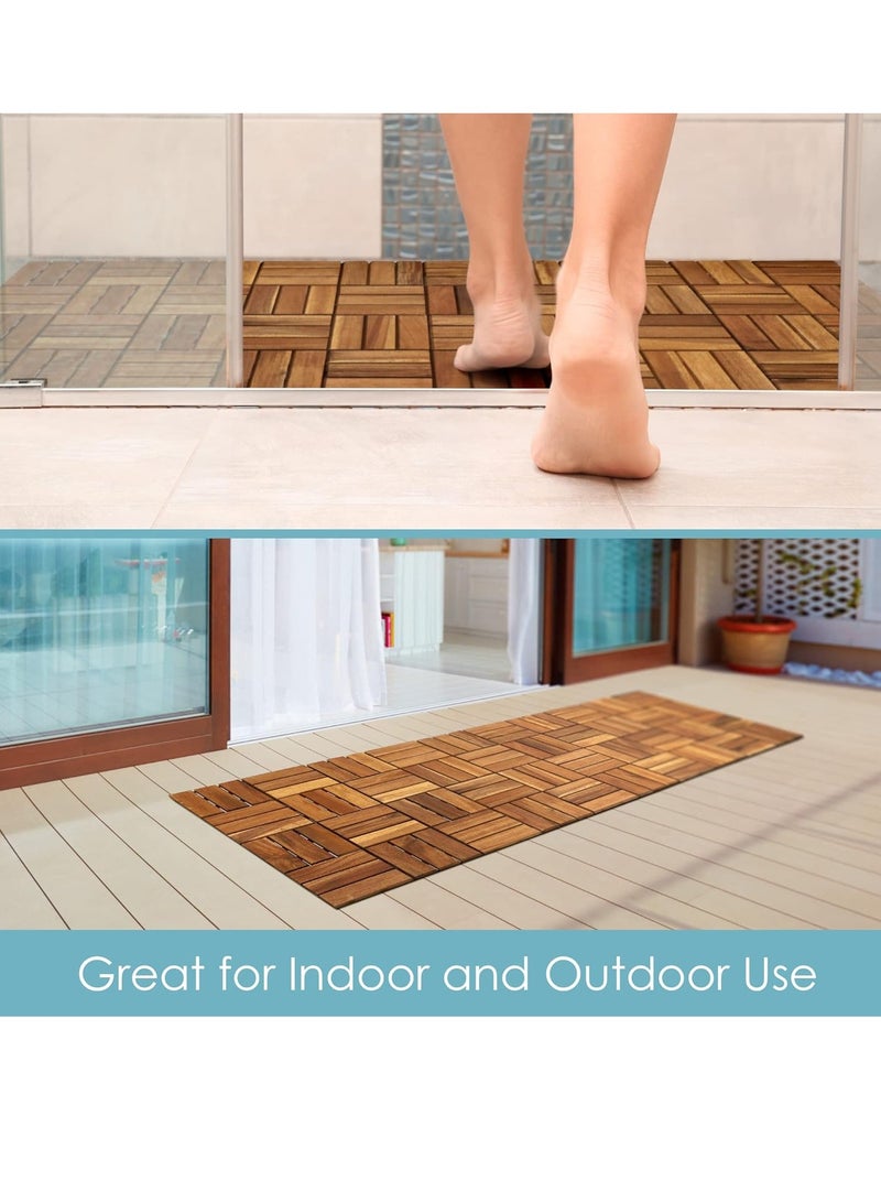 FFD Pack of 10 Acacia Wood Interlocking Deck Tiles – 12" x 12" Hardwood Outdoor & Indoor Flooring, Easy Snap Installation, Weatherproof Patio Tiles for Garden, Balcony, Pool, and Home Use  - Image 3