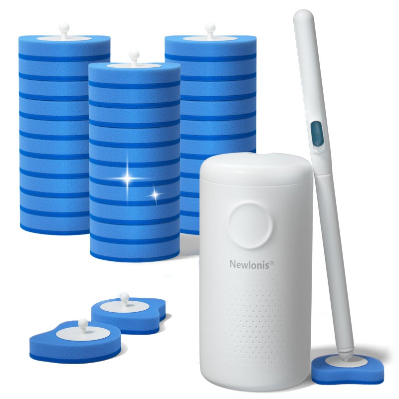 NewlonisÂ® Disposable Toilet Brush with 32 Refills, Wall-Mounted Toilet Bowl Cleaning Wand, Toilet Brush and Holder Set - Image 1
