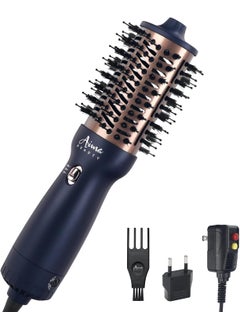 Aima Beauty Aima Beauty Worldwide Travel Hair Dryer Brush Dual Voltage Blow Dryer Brush Hot Air Brush Oval Barrel 360Airflow for Smooth Negative Ionic FrizzFree DryingStraighteningVolumingPrussian Blue 