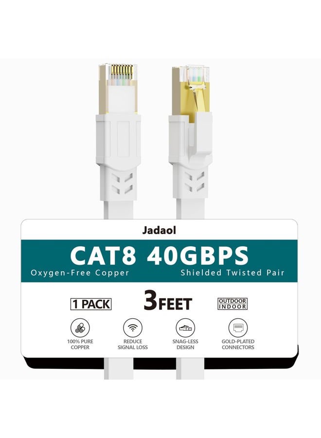 Jadaol Cat8 Ethernet Cable, Outdoor&Indoor, 3 FT Heavy Duty High Speed Cat 8 LAN Network Cable, 40Gbps 2000MHz RJ45 Flat Internet Computer Patch Cord, Weatherproof S/FTP UV Resistant for Router/Modem/Gaming - Image 1