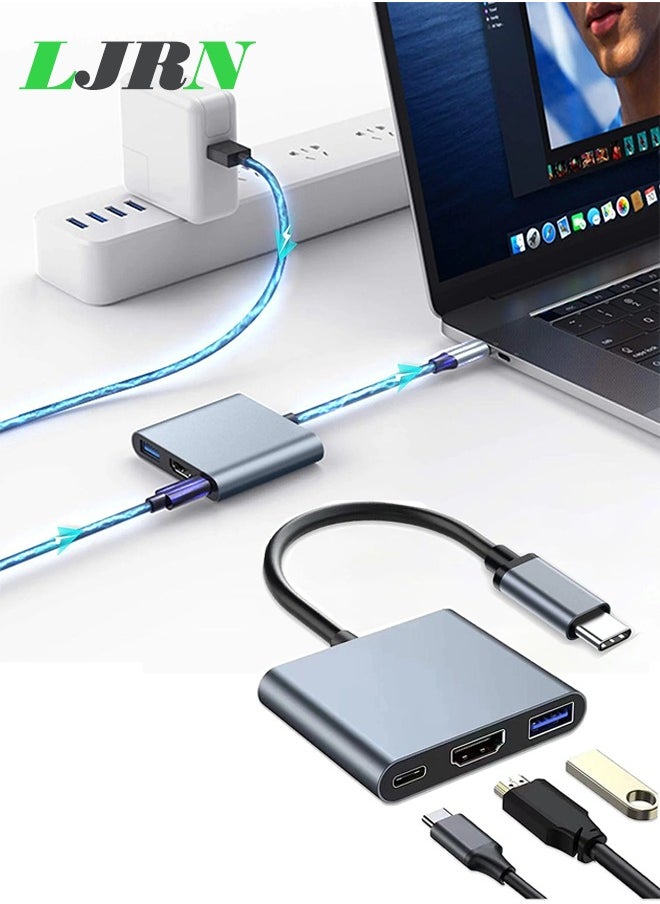 LJRN USB C to HDMI Silver Adapter, 4K Video Converter with USB 3.0 and Type-C Charging Port, USB-C Digital AV Multiport Adapter for Mac and USB Type-C Devices  - Image 1