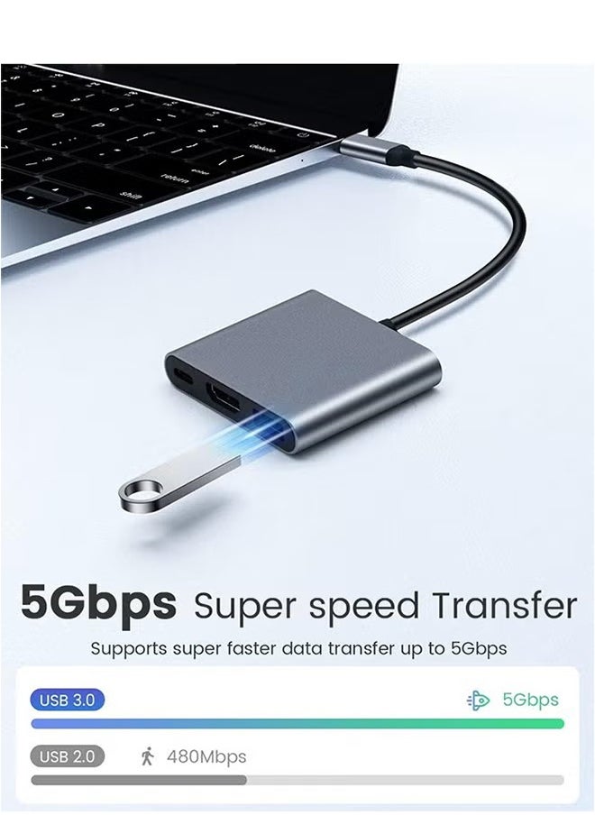 LJRN USB C to HDMI Silver Adapter, 4K Video Converter with USB 3.0 and Type-C Charging Port, USB-C Digital AV Multiport Adapter for Mac and USB Type-C Devices  - Image 4