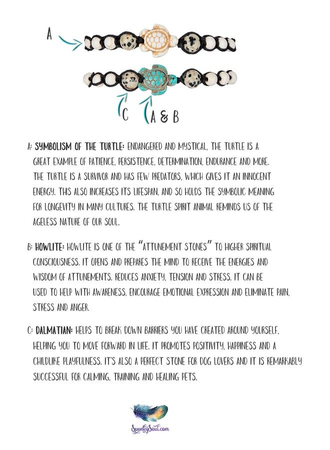 SPUNKYsoul Turtle Bracelet Set Adjustable Best Friend Couples Distance (or Anklet) Dalmatian Howlite Collection (2 Pack) - Image 5