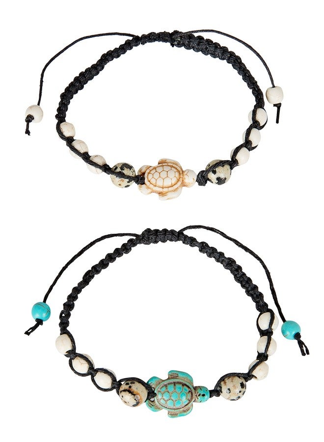 SPUNKYsoul Turtle Bracelet Set Adjustable Best Friend Couples Distance (or Anklet) Dalmatian Howlite Collection (2 Pack) - Image 1