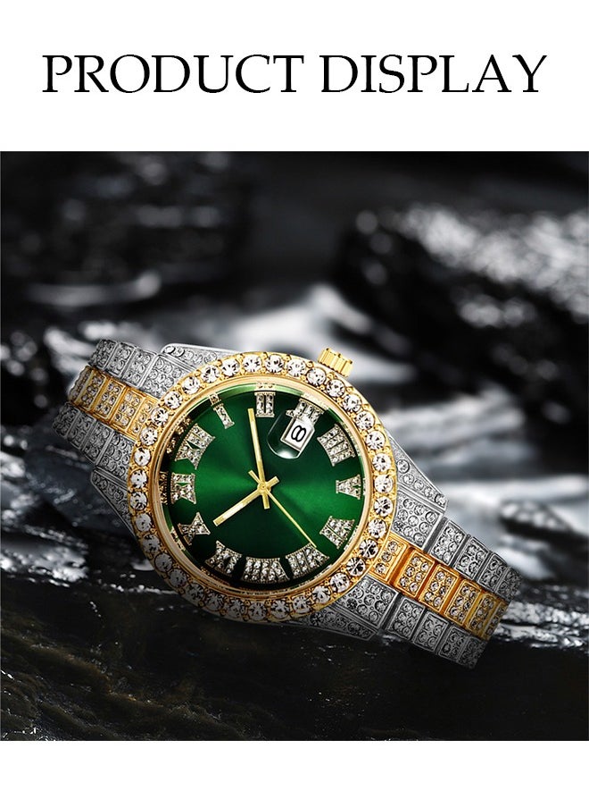 DUNISO Men's diamond watch, square quartz watch, with Roman scale diamond inlaid steel strip fashion watch，suitable for daily, business and party use  - Image 4
