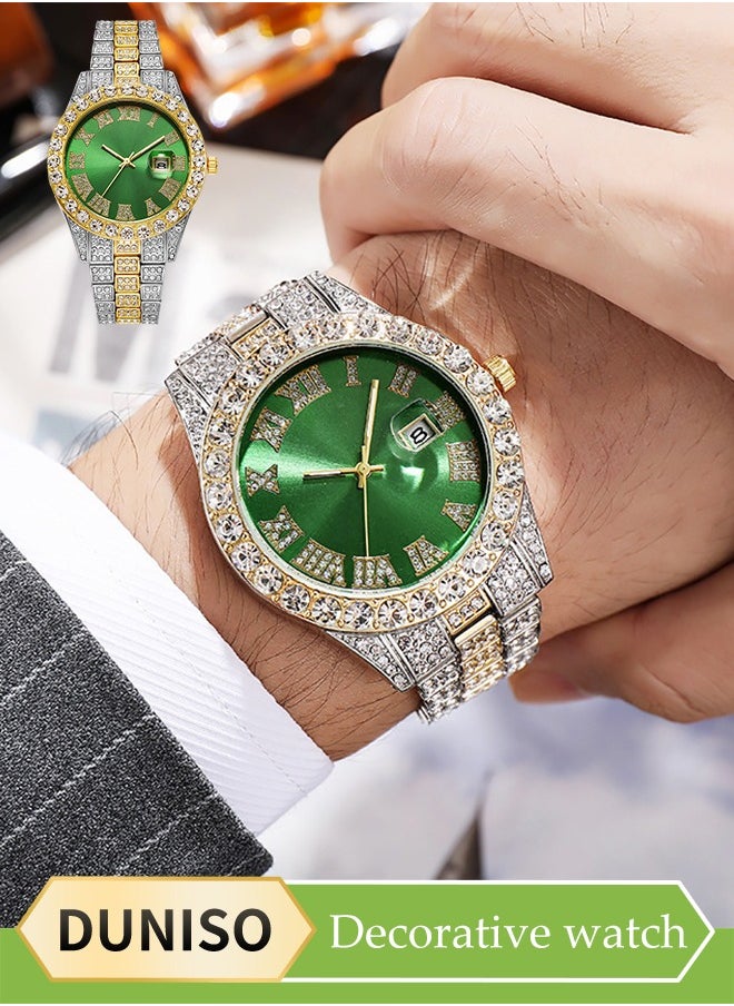 DUNISO Men's diamond watch, square quartz watch, with Roman scale diamond inlaid steel strip fashion watch，suitable for daily, business and party use  - Image 1