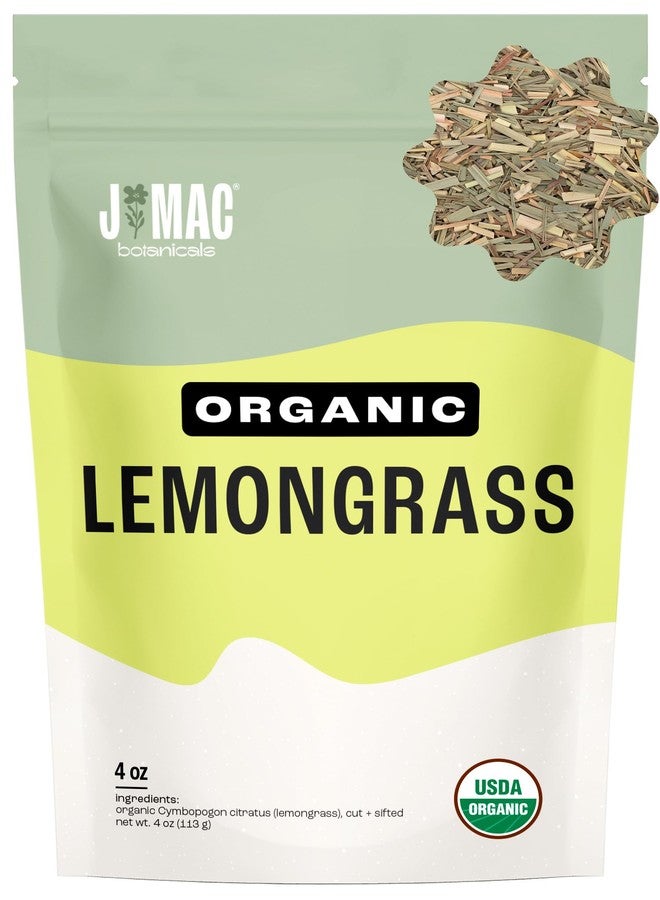 J MAC BOTANICALS Organic Lemongrass (4 oz) Certified USDA Organic, Cut & Sifted Dried Lemongrass tea from Egypt, resealable pouch. Packaged in the USA - Image 1