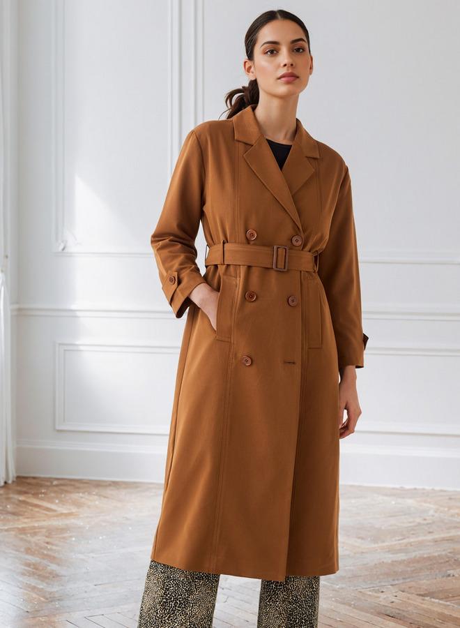 ايكونيك معطف ترنش كلاسيكي بحزام وياقة مشقوقة - Image 1