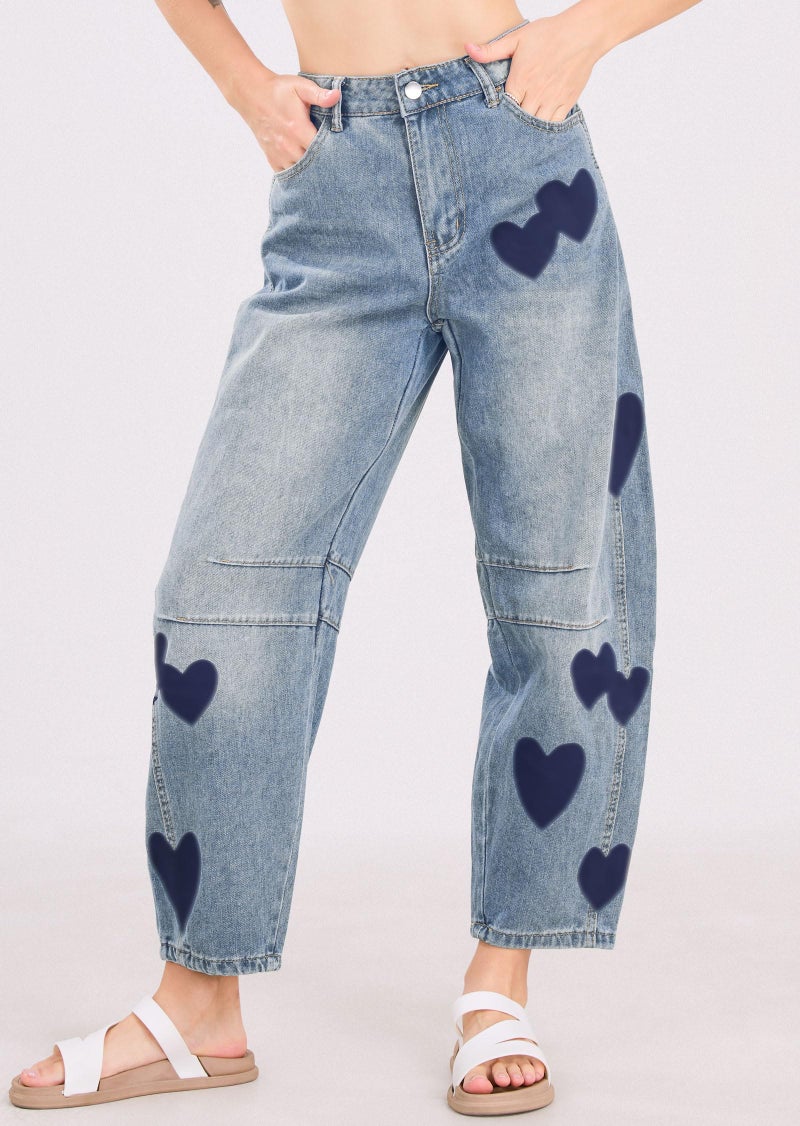CHARTOU Y2k Barrel Jeans Women Wide Leg Baggy Distressed Printed Boyfriend Horseshoe Jeans Denim Pants (Medium,Blue) - Image 2