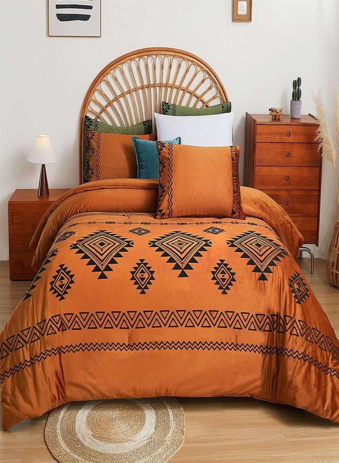 Cmfshape Luxurious Velvet Comforter Set Double-Sided,Bohemian Embroidered Burnt Orange Bedding,Ultra Soft Lightweight 3-Piece Set,Queen 90"x90" - Image 2