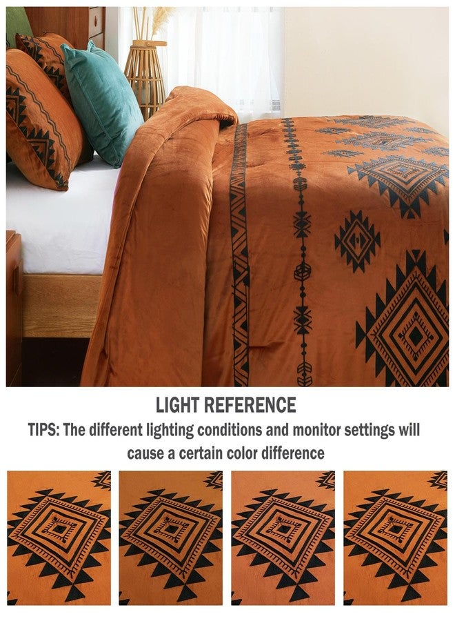 Cmfshape Luxurious Velvet Comforter Set Double-Sided,Bohemian Embroidered Burnt Orange Bedding,Ultra Soft Lightweight 3-Piece Set,Queen 90"x90" - Image 4