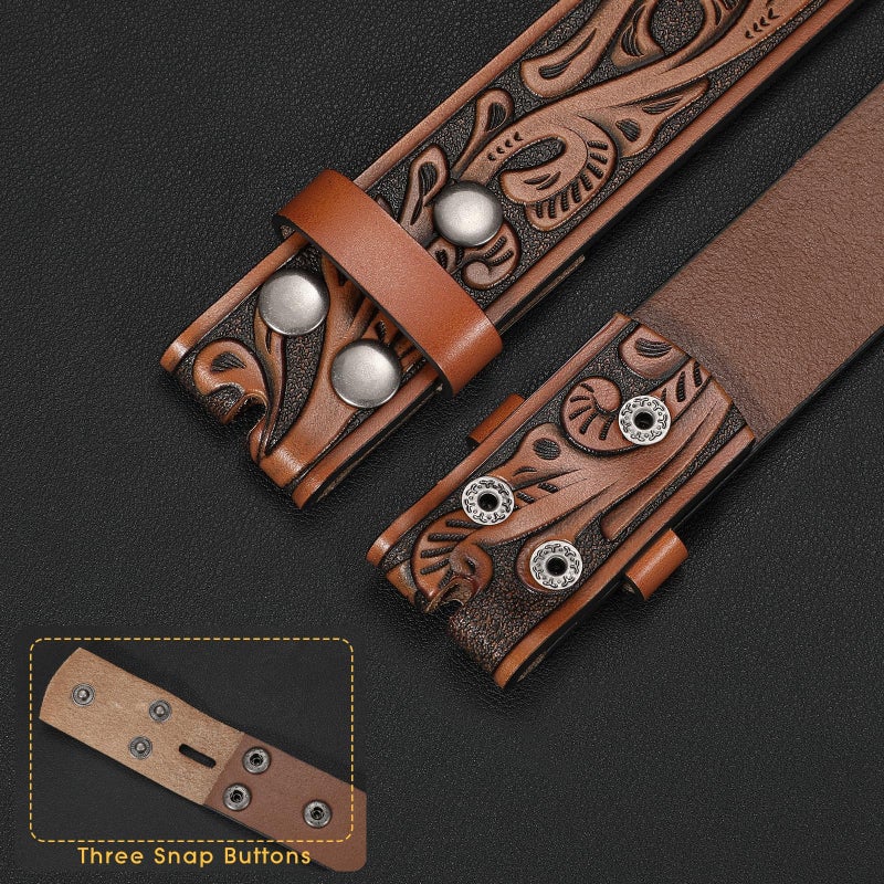 SANSTHS 2 Pack Western Belts for Men without Buckle, Cowboy Belt for Buckle Western Leather Belt Straps for Jeans, Black & Brown - Image 4