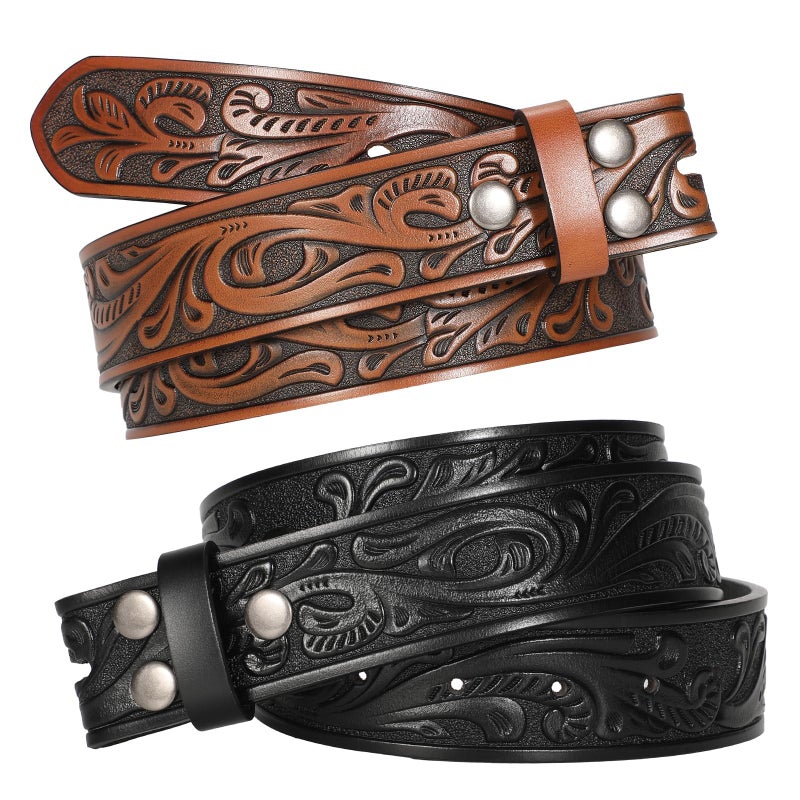 SANSTHS 2 Pack Western Belts for Men without Buckle, Cowboy Belt for Buckle Western Leather Belt Straps for Jeans, Black & Brown - Image 5