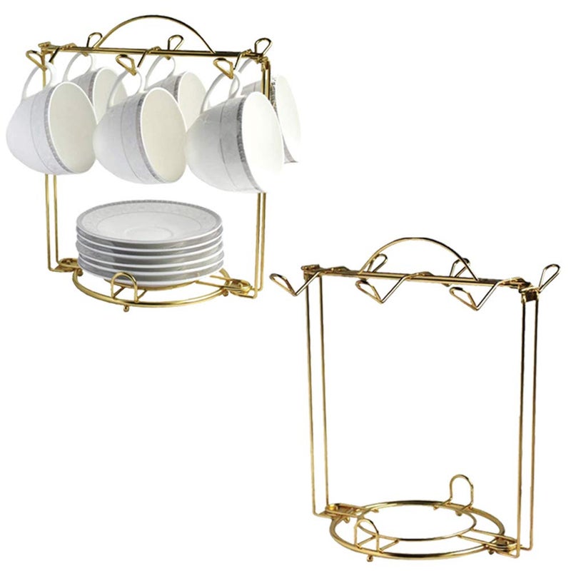 HOHIYA 2 Pcs Tea Cup Display Rack Saucer Stand Holder Teacup for China Coffee Mug Organizer Taiwan Made Gold