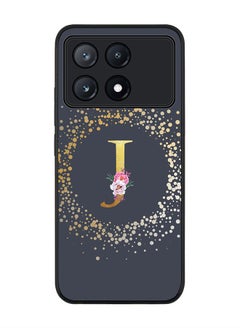 Stylizedd Rugged Black Edge Case for Xiaomi Poco X6 Pro, Slim fit Case Thin Cover- Custom Monogram Initial Letter Floral Pattern Alphabet - J  (Grey)  - Image 1