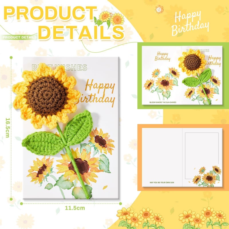 Ovesmusl Birthday Card for Women Handmade Crochet Sunflower for Her Birthday Gifts Happy Birthday Cards with Knitted Flowers for Girls, Friends - Image 4